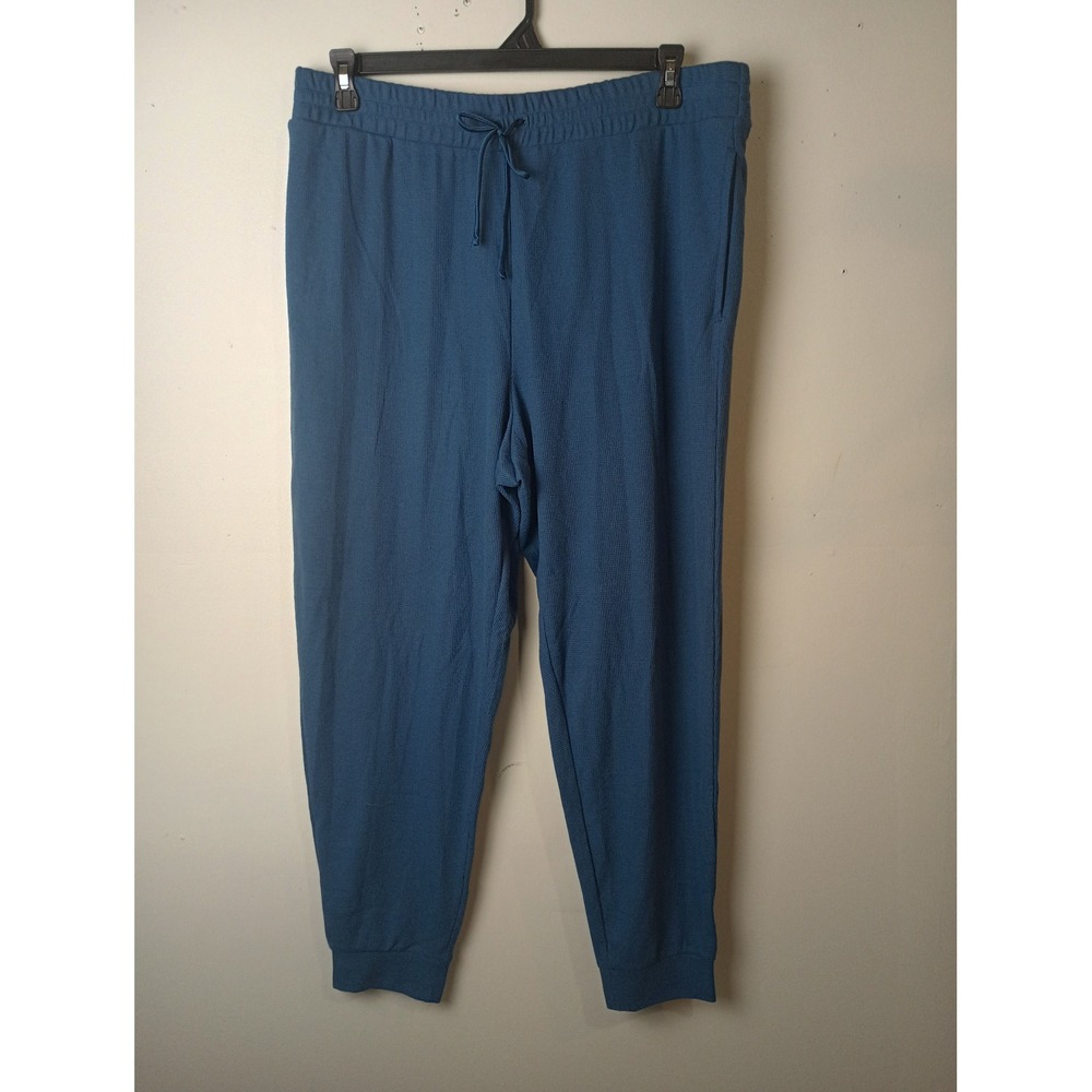Victorias Secret Blue Thermal Waffle Knit Jogger Pants Drawstring Loungewear XL